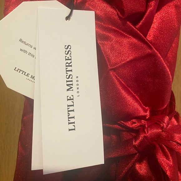 Little Mistress Red Satin Ruffle Maxi Dress - Picture 6 of 7